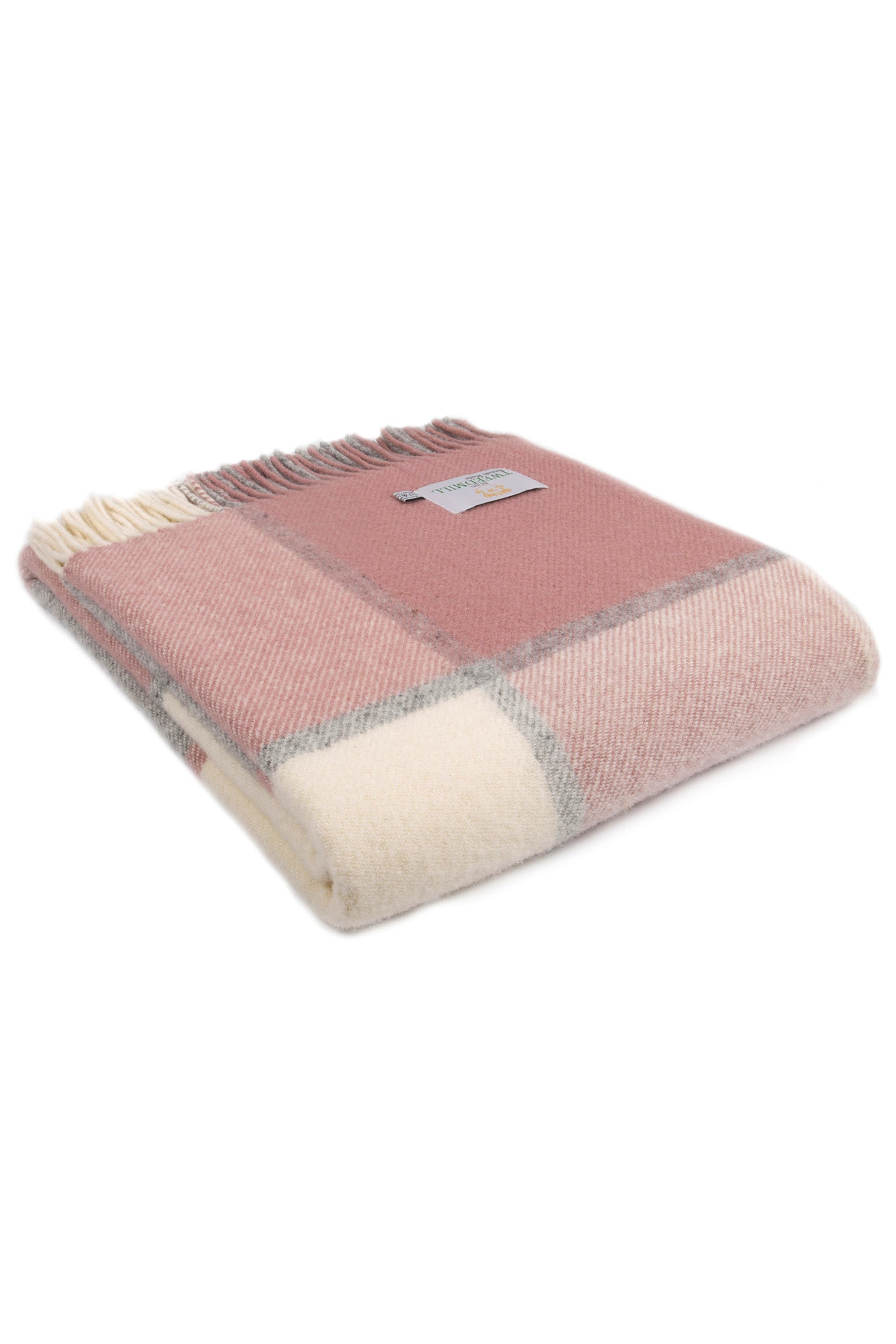 Tweedmill Block Check Dusky Pink pure wool throw main image 1