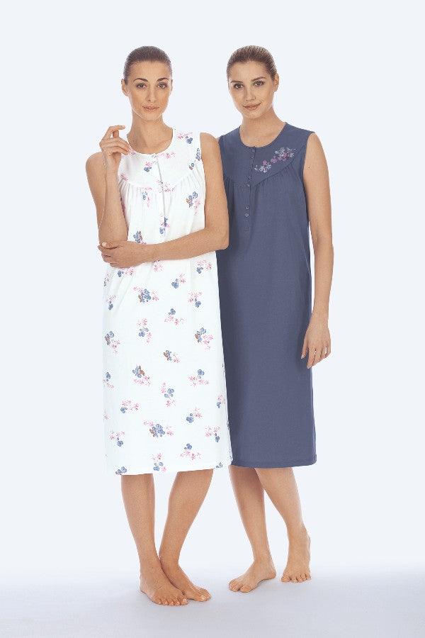 cotton sleeveless night dress Nightie Twin Pack – Carr & Westley Color:Silk Coffee How to Dress for dressq Ladies nightdress with each lace embellishment