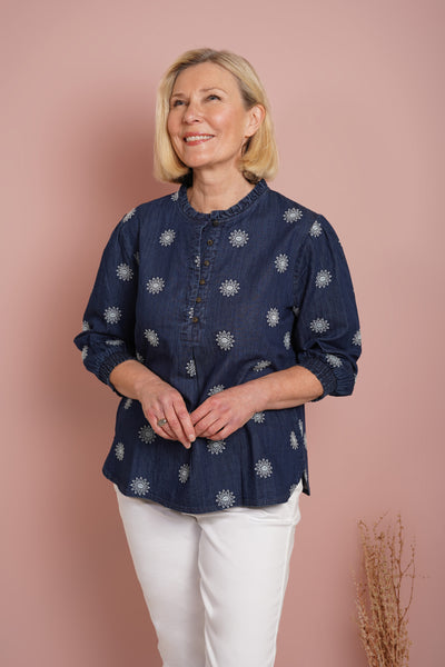 Denim Embroidered Blouse