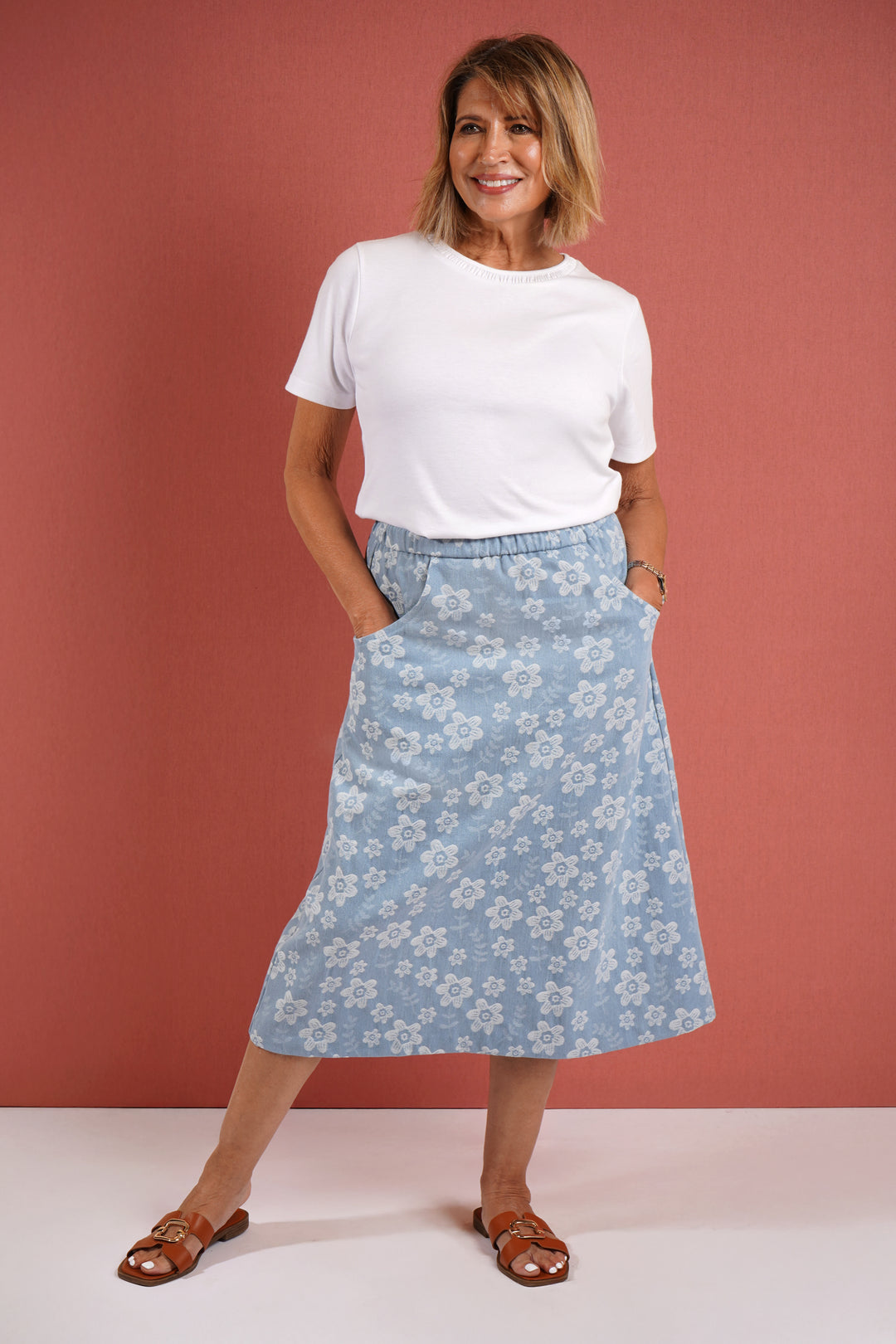 Floral Denim Skirt