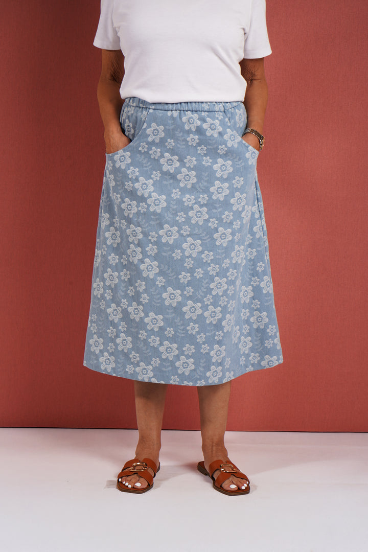Floral Denim Skirt