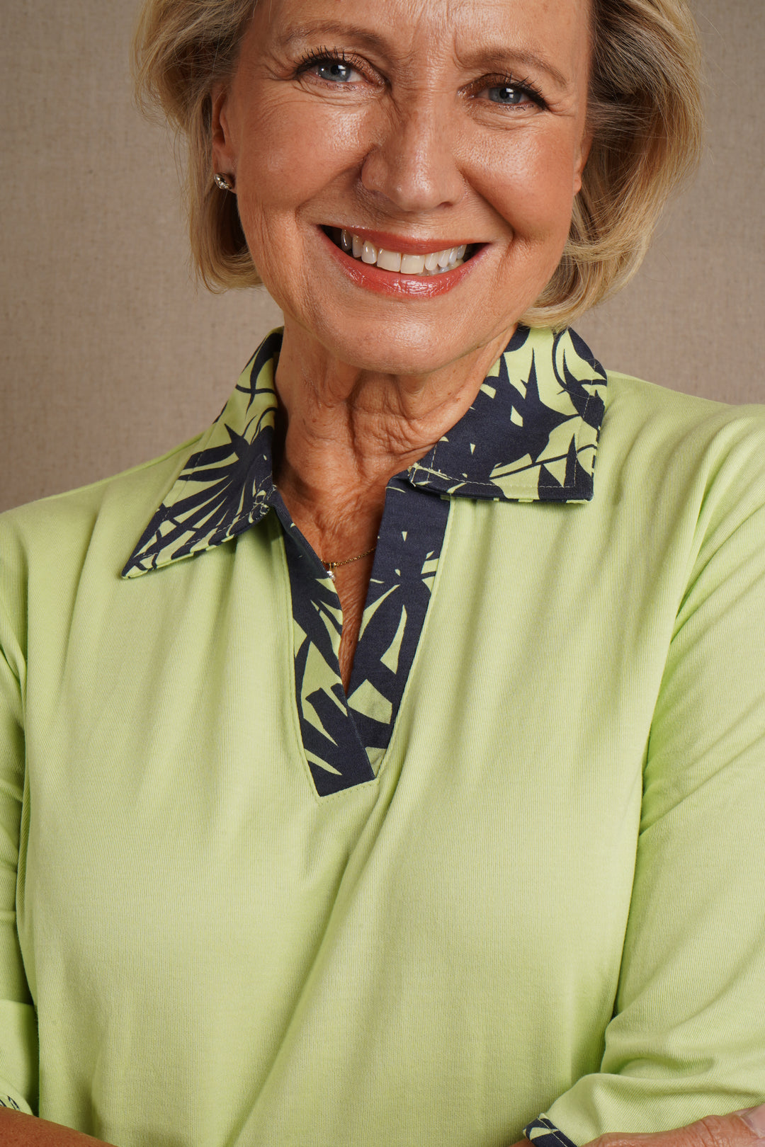 Printed Collar and Trim Top