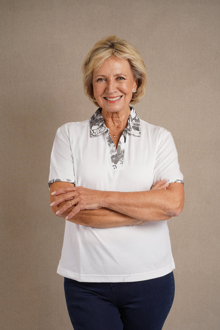 Printed Collar and Trim Top