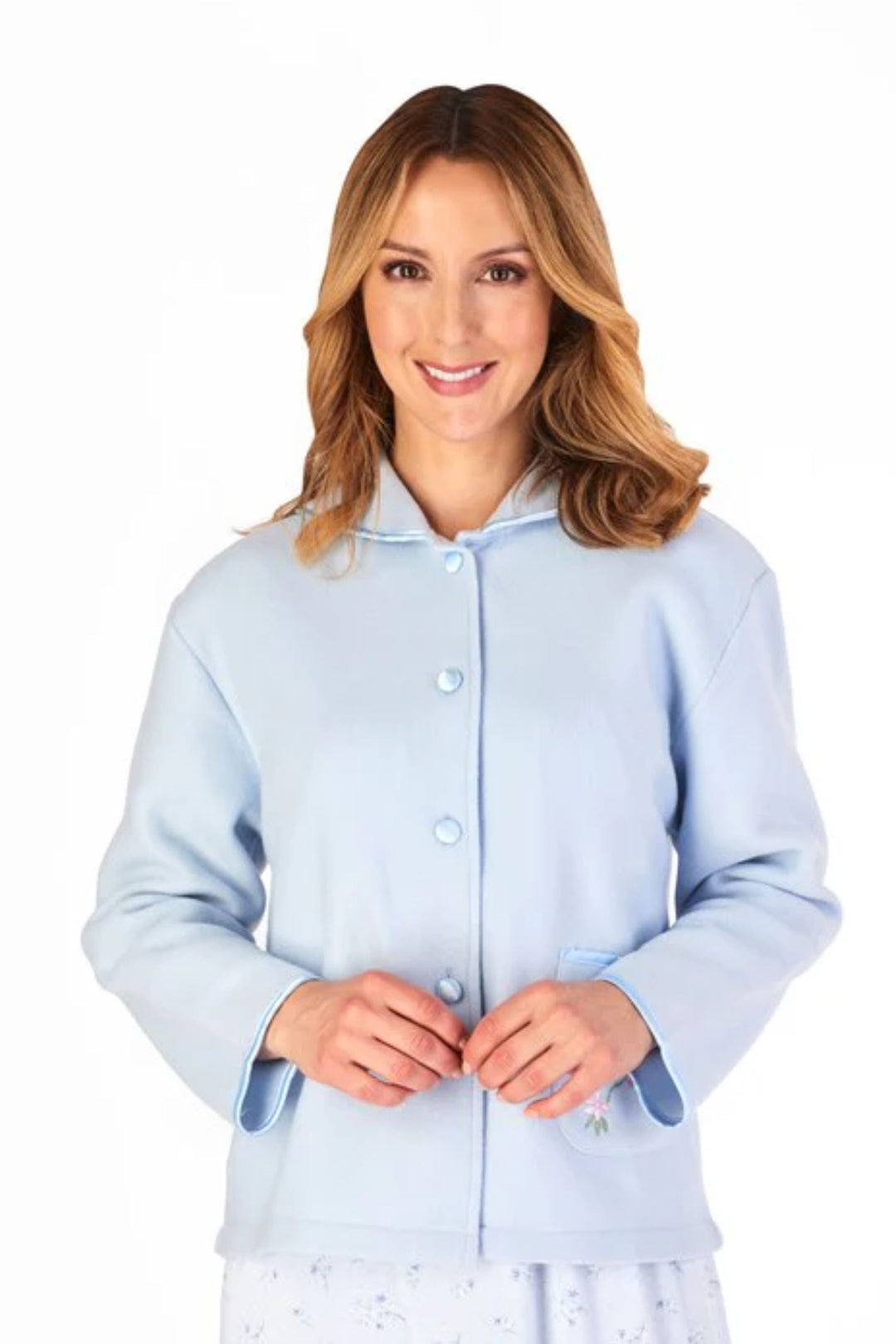 Line Set Sleep Jacket Embroidered Collar Bed Jacket - Slenderella - Classic Women's Nightwear ...