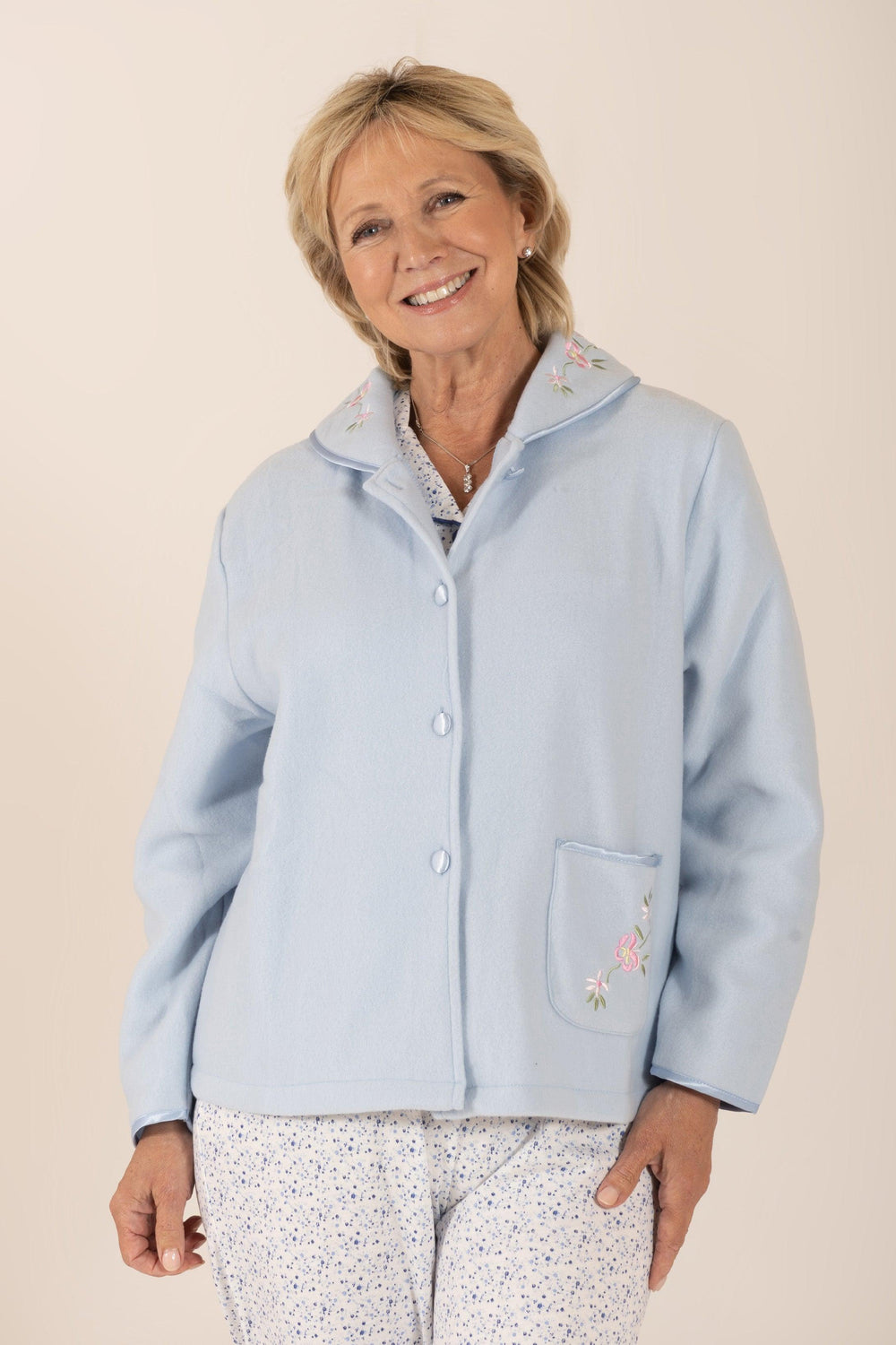 Embroidered Collar Bed Jacket - Carr & Westley