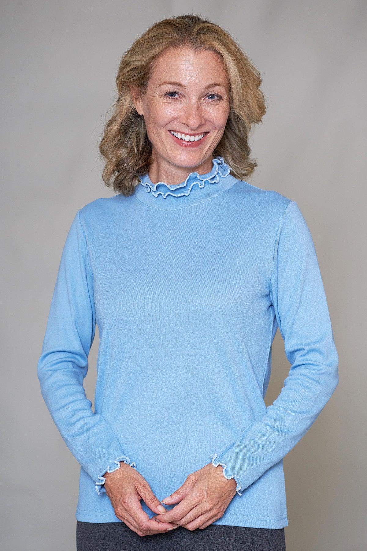 Betsy Ruffle Turtle Neck Top (Blue)