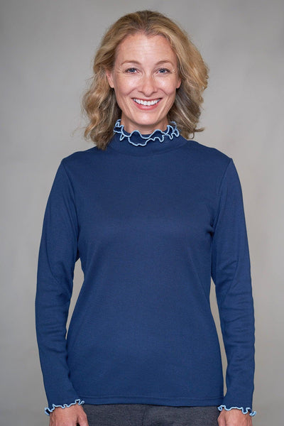 Betsy Ruffle Turtle Neck Top (Navy)