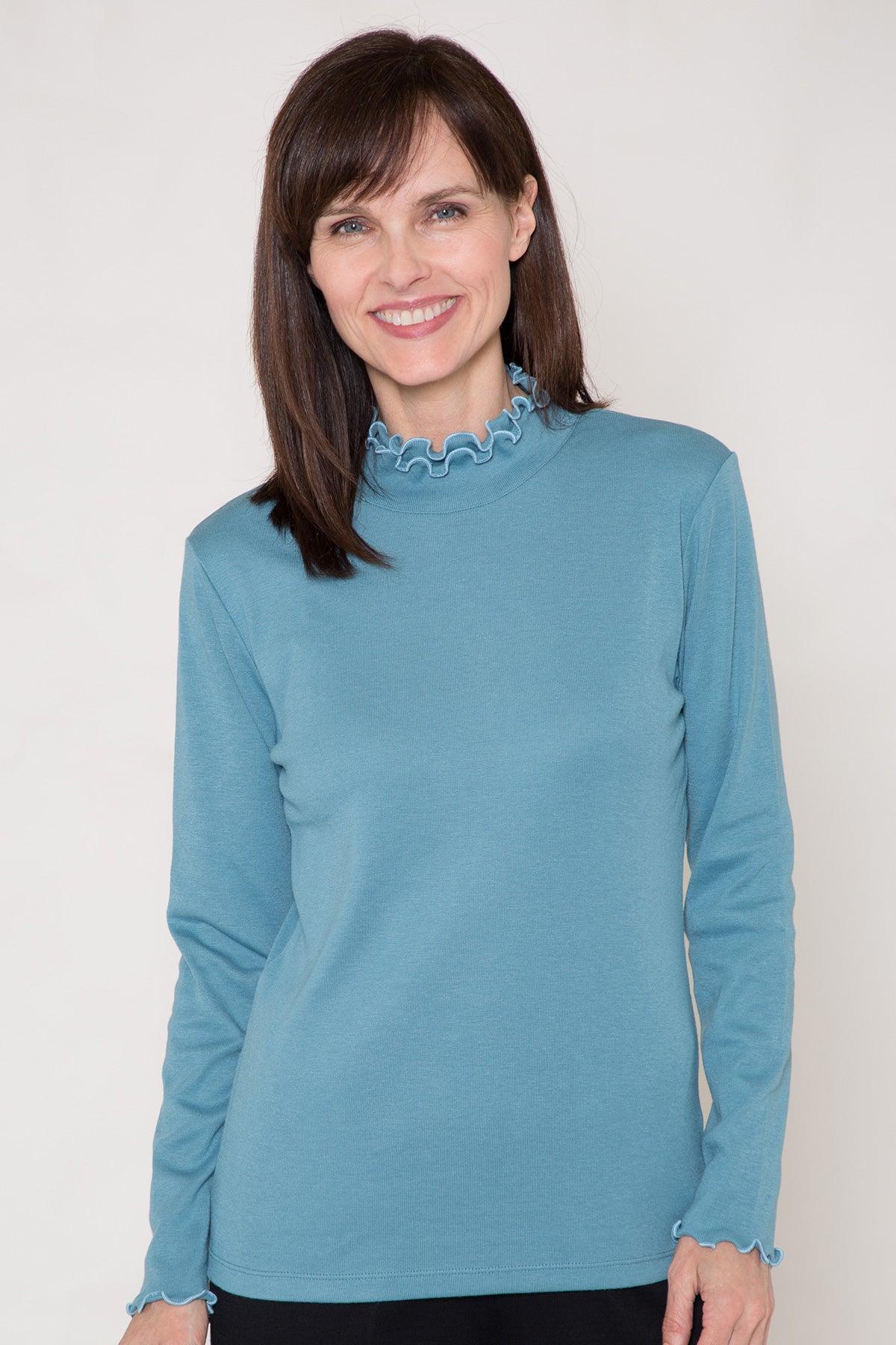 Betsy Ruffle Turtle Neck Top (Teal)