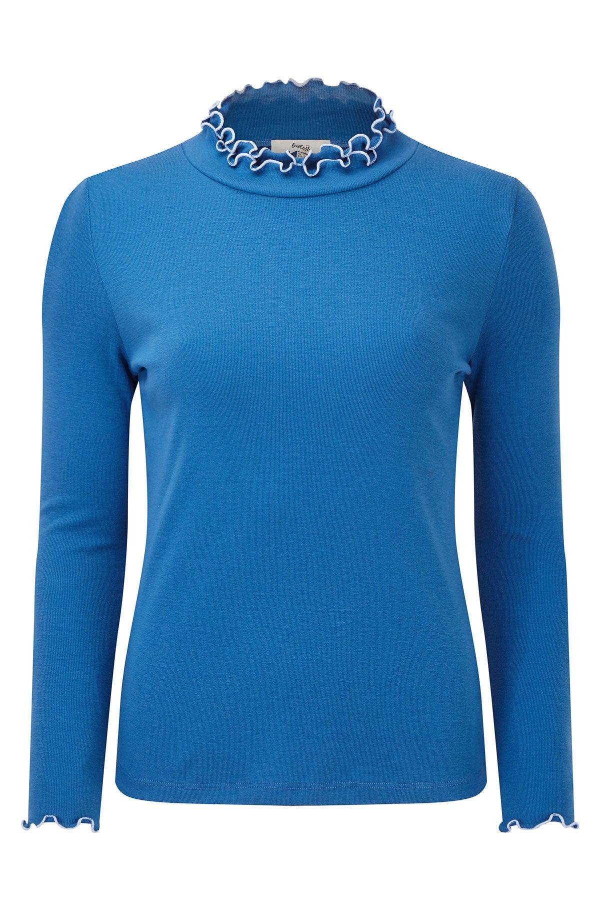 Betsy Ruffle Turtle Neck Top (Sapphire)